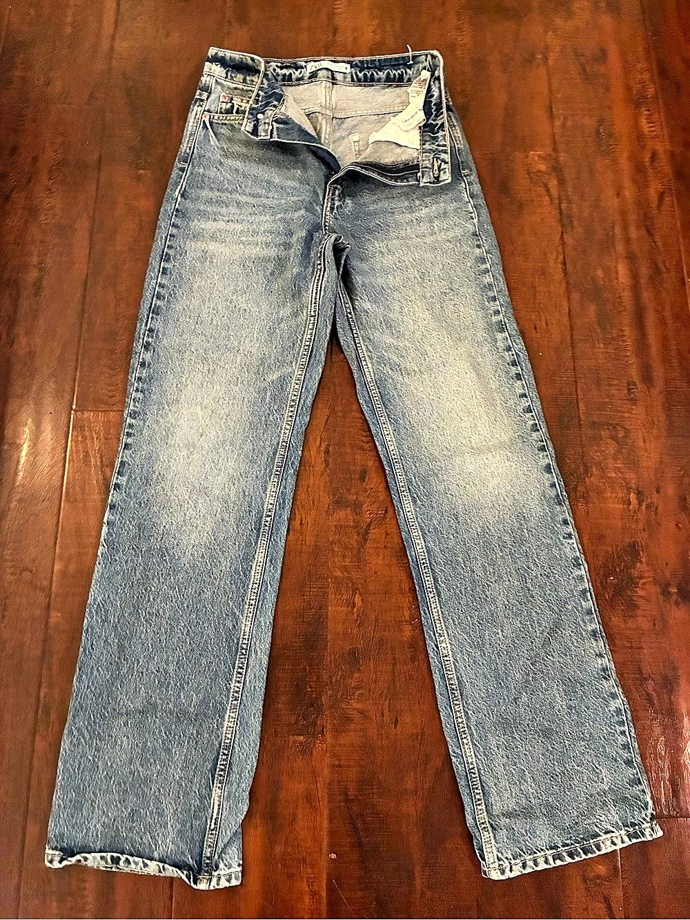 Zara High Rise Straight Leg Jeans Blue Waist 26